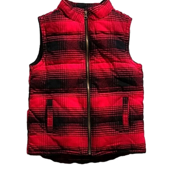 GYMBOREE  Plaid Flannel Vest Red & Black Quilted Lumberjack - Picture 1 of 8